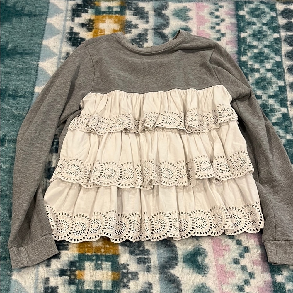Anthropologie Gray Lace-Trimmed Sweatshirt Seen Worn Kept M